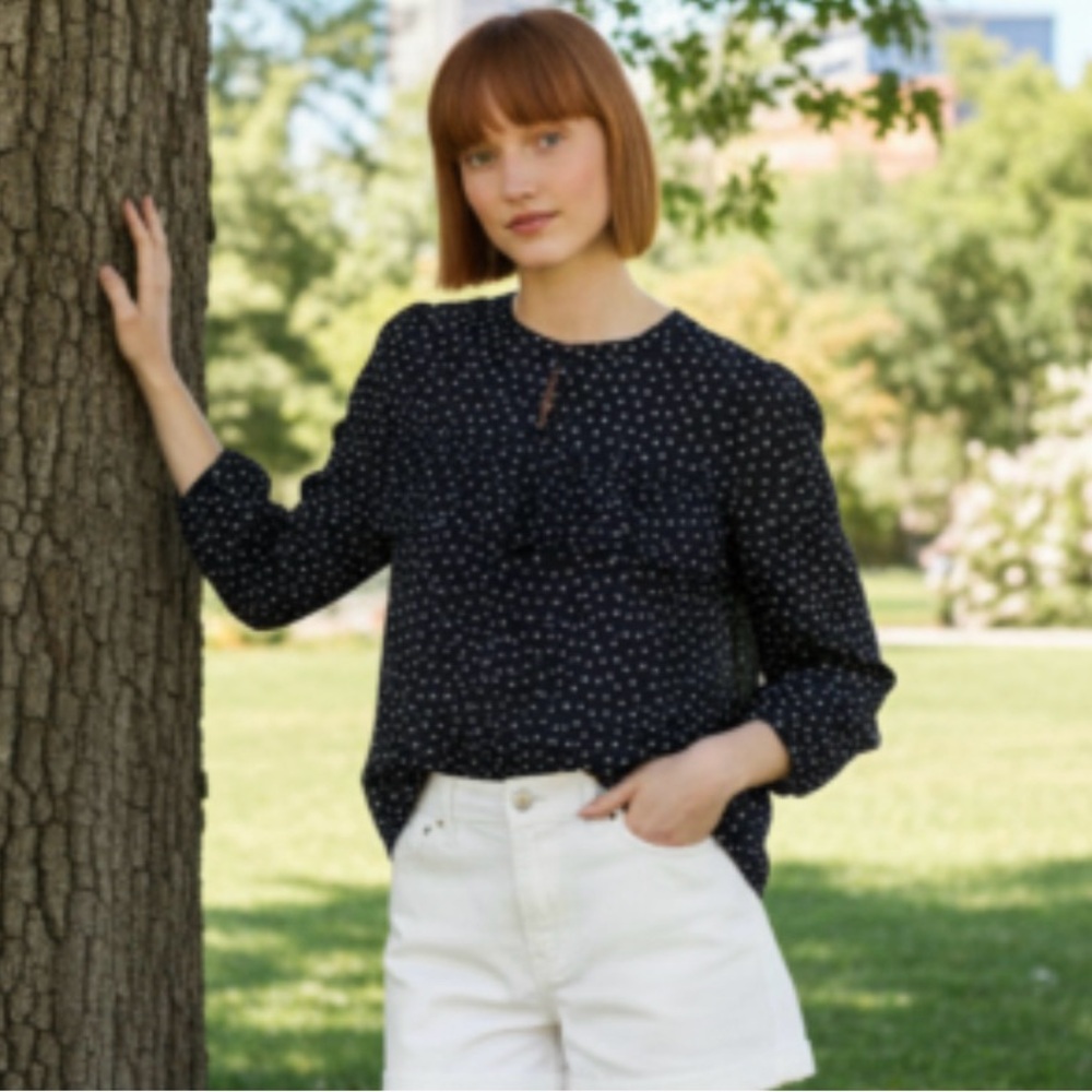 J Crew Blue Cherry Print Top